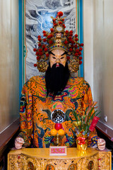 Tainan, Taiwan, Asia, October 12, 2019 sculpture of a terrible ancient deity in a Taiwanese temple