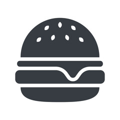 Tasty hamburger icon. Black vector flat design illustration. Junk food silhouette.