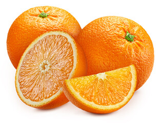 Ripe whole orange fruit and slice