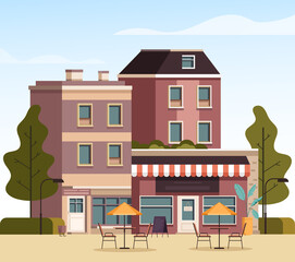 Street cafe building street concept. Vector flat graphic design illustration