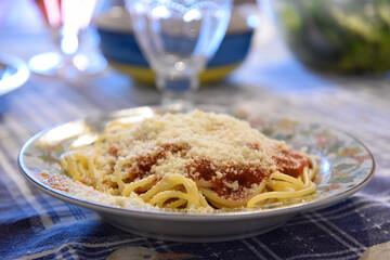 Italian Spaghetti With Tomato Sauce and Cheese 