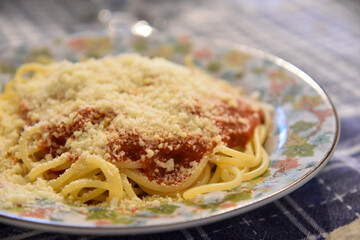 Italian Spaghetti With Tomato Sauce and Cheese 