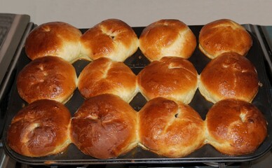 very tasty,homemade sweet buns close up