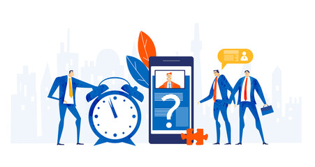 Business people communicating with mobile devises, iodine business, online shopping, meeting people. Self isolation, working remote and from home concept. Business concept illustration. 