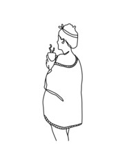 drawing line doodle  , women drink a coffee