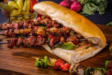 Appetizer chicken kebab sandwich with vegetables