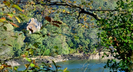 Beautiful view through the trees over the Jaudy river at Treguier in Brittany. France
