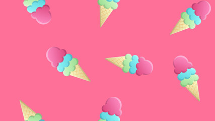 Ice cream cone seamless pattern background. Realistic. Bright and pastel colors. For print and web