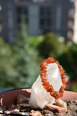 Amber Bracelet on Clear Quartz, Crystal Healing Tools