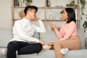 Korean Couple Flirting And Talking During Stay-At-Home Date Indoors