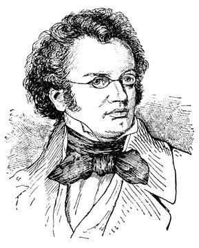 Portrait of Franz Peter Schubert - an Austrian composer of the late Classical and early Romantic eras. Illustration of the 19th century. White background.