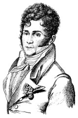 Portrait of Gaspare Spontini - an Italian opera composer and conductor. Illustration of the 19th century. White background.