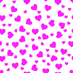 Mixed placed red heart shape and repetitive pattern structure on white background. seamless heart pattern