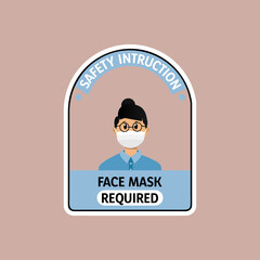 Blue face mask required sign and symbol design sticker