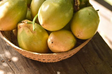 Healthy fruits. basket with fresh sweet passion fruit