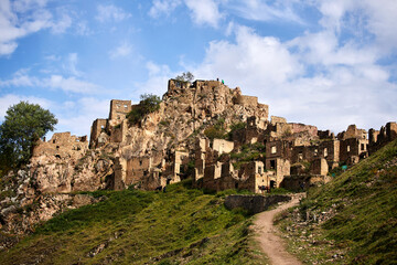 Ancient ghost town of Gamsutl, Dagestan, Russia. Abandoned etnic aul