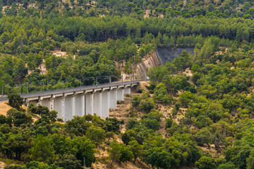 Railway line in The Alcudia Valley, Ciudad Real, Spain, Europe