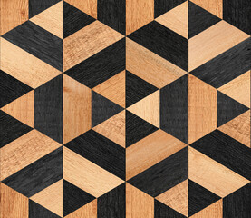 Wood texture background. Rough parquet floor with geometric pattern.  - 387862793