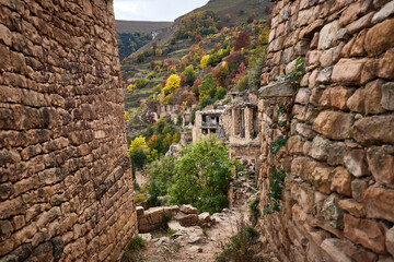 Ancient ghost town of Gamsutl, Dagestan, Russia. Abandoned etnic aul