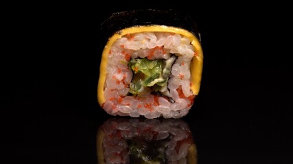 Single italian sushi roll with cheese and wakame.