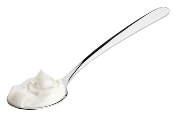 sour cream in spoon, mayonnaise, yogurt, isolated on white background, clipping path, full depth of...
