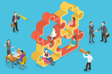 3D Isometric Flat Vector Conceptual Illustration of Teamwork and Collaboration, Successful Partnership.