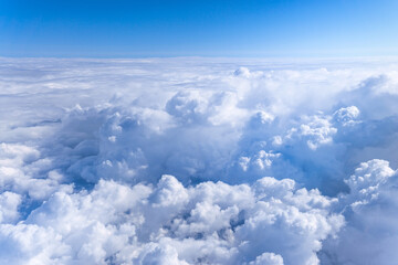 Clouds and sky as seen through the plane window. background, space for copy space