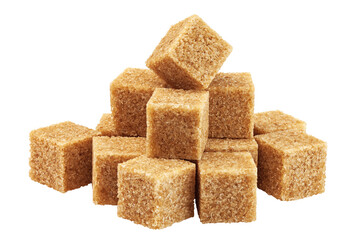 Brown cane sugar cubes isolated on white background, clipping path, full depth of field
