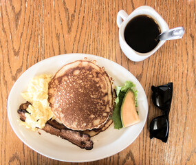 Typical American breakfast, top view shot