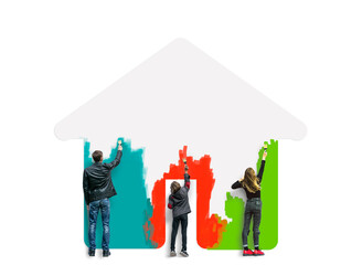 Two brothers and a sister paint the house with paints