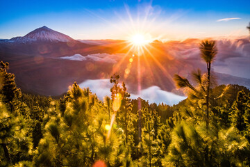 Romantic sunlight an a endless view. The beautyful canary island nature over the valley of La Orotava