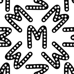 Obraz premium Outline seamless pattern with polka-dot russian alphabet letter on white background. Cute black and white font in flat style. Geometric letter print. Stock vector illustration for design, decor