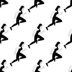 Outline seamless pattern with running beautiful girl sportswoman on a white background. Happy woman in flat style is engaged in physical exercise. Fitness training.
Stock vector illustration
