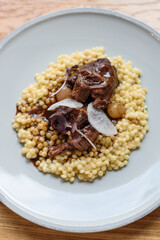 Braised Beef Cheeks with Israeli Couscous as Side Dish