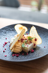 Modern Fruit Dessert with Pear Chips