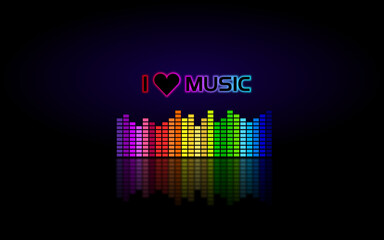 Vector wallpaper illustration with music equalizer and slogan  I love music 