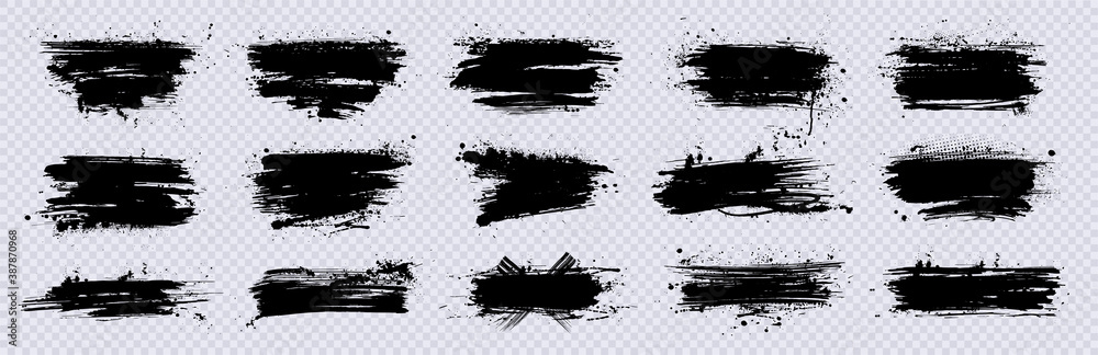 Aufkleber mud splashes stencil. brushstroke with dirt spray effect. black inked brushes with spray splash with
