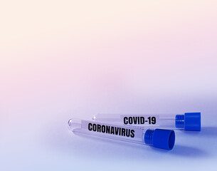 Background with two test tubes coronavirus and covid-19