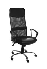 Comfortable office chair with leather seat isolated on white