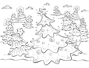 Hand Drawn Dancing Christmas Trees Illustration