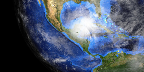Fototapeta na wymiar Hurricane Zeta and Epsilon with Earth shown from Space. Elements of this high resolution 3D rendering are furnished by NASA.