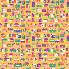 Obraz premium pattern with colorful houses on yellow
