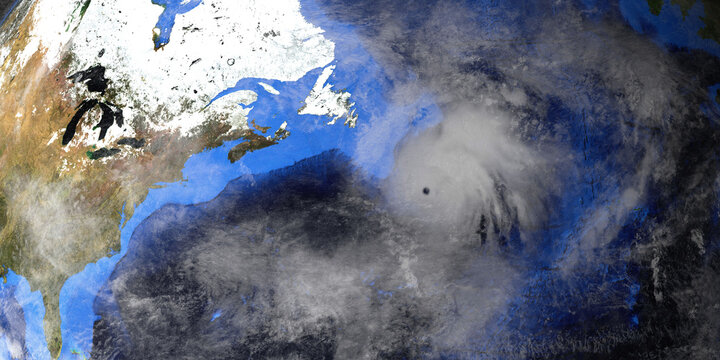 Hurricane Zeta and Epsilon with Earth shown from Space. Elements of this high resolution 3D rendering are furnished by NASA.
