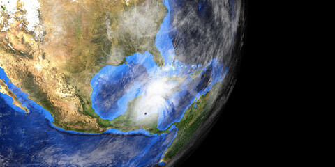 Hurricane Zeta and Epsilon with Earth shown from Space. Elements of this high resolution 3D rendering are furnished by NASA.
