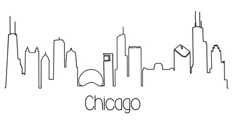 Chicago skyline line drawing. Simplified drawing includes all the famous landmarks and towers. With city name. - obrazy, fototapety, plakaty