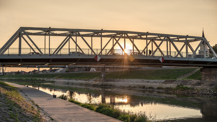 View of the Petofi-Bridge in Gyor, Hungary.