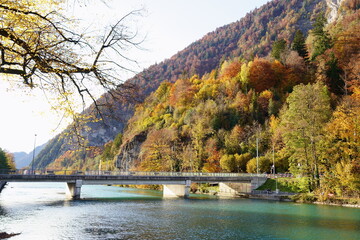 Fototapeta na wymiar Amazing Autumn in Interlaken, the canton of Bern, Switzerland 