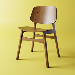 Render 3d de silla Soborg de madera sobre fondo amarillo