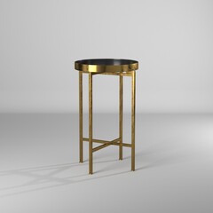 Ilustración 3d de mesa metalica dorada y negra
