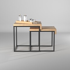 Modelo 3d de mesa de madera con decoraciones metalicas
